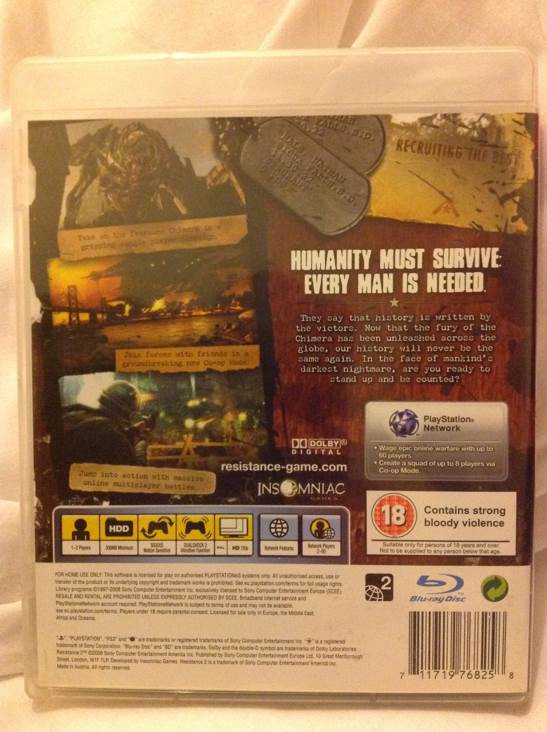 Resistance 2 - Sony PlayStation 3 (PS3) (Sony Computer Entertainment - 2) video game collectible [Barcode 711119168252] - Main Image 2