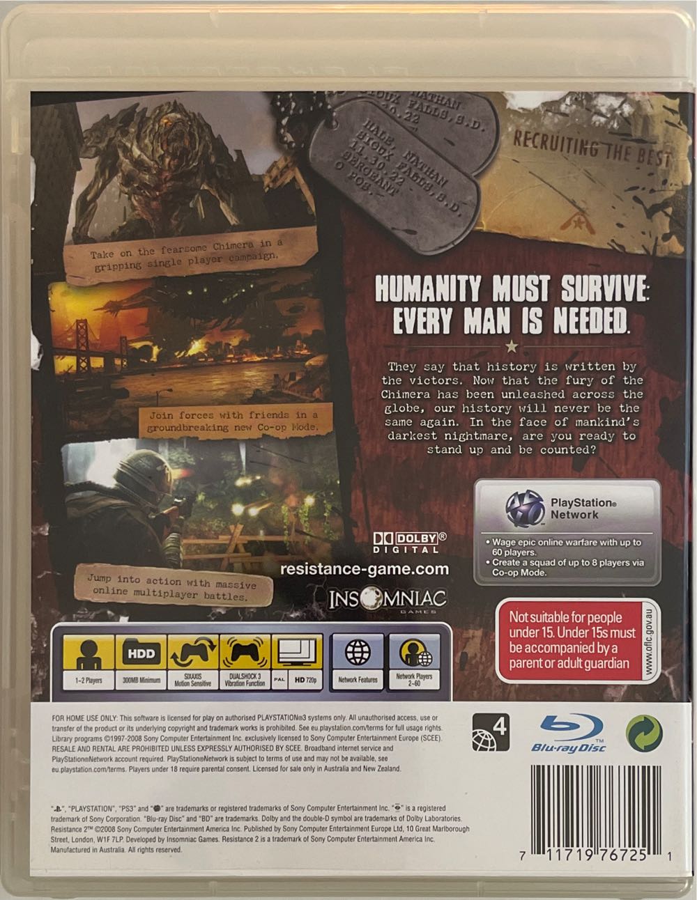 Resistance 2 - Sony PlayStation 3 (PS3) (Sony Computer Entertainment - 2) video game collectible [Barcode 711719767251] - Main Image 2