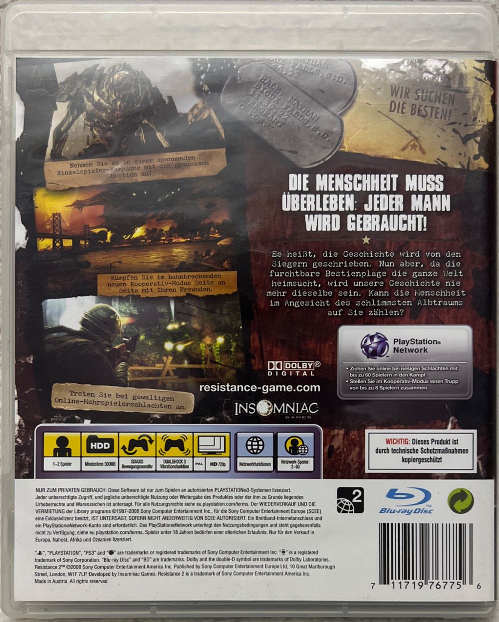 Resistance 2 - Sony PlayStation 3 (PS3) (Sony Computer Entertainment - 1) video game collectible [Barcode 711719767756] - Main Image 2