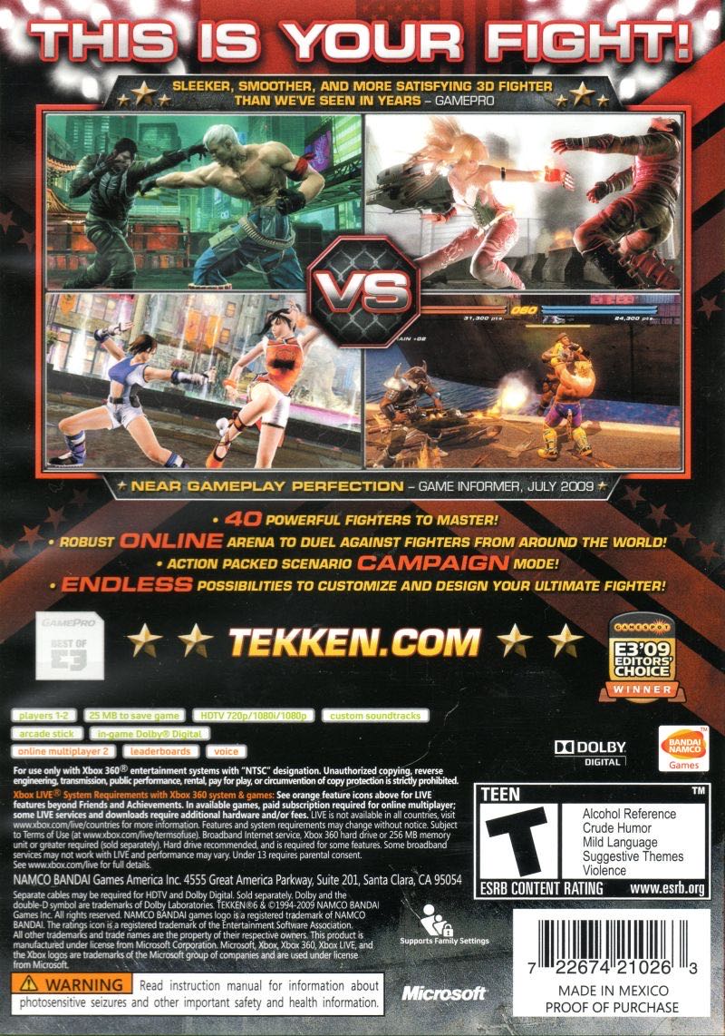 Tekken 6 - Microsoft Xbox Live (BC - Games With Gold X360 - 1-2 Local 2 Online) video game collectible [Barcode 2267421026] - Main Image 2