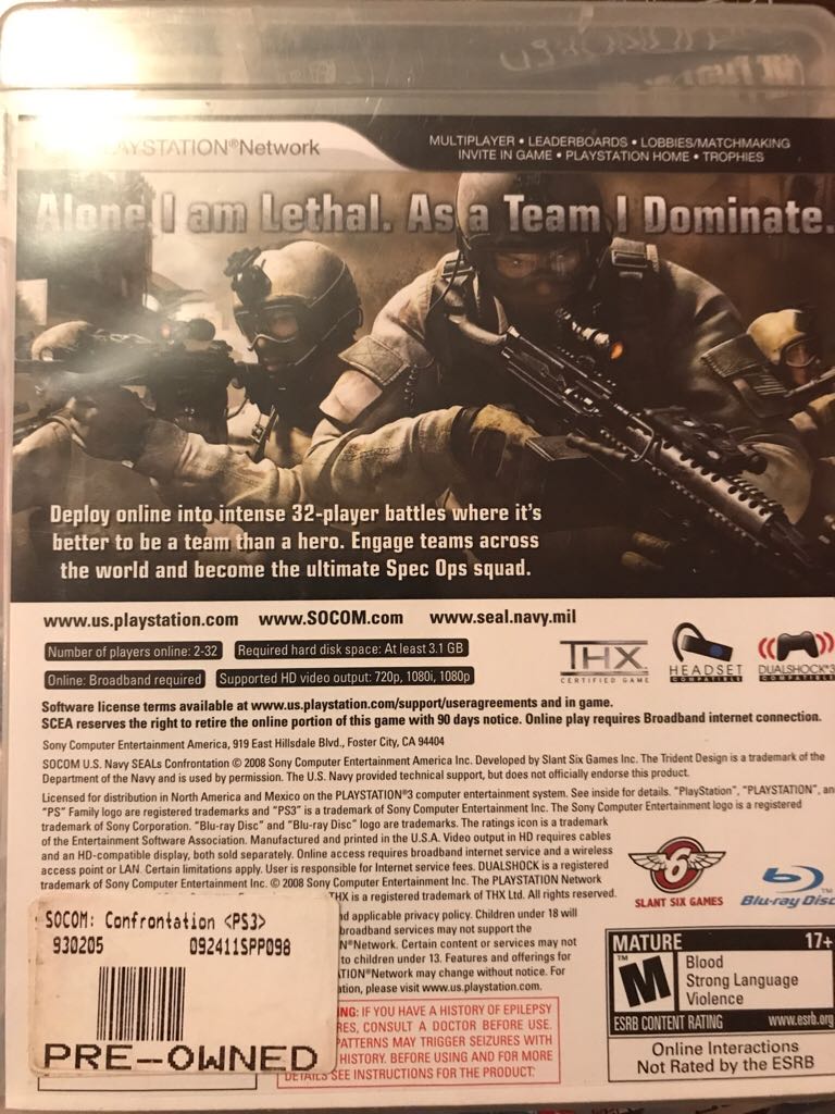 Socom: Confrontation  - Sony PlayStation 3 (PS3) (Slant Six Games - 2-32) video game collectible - Main Image 2