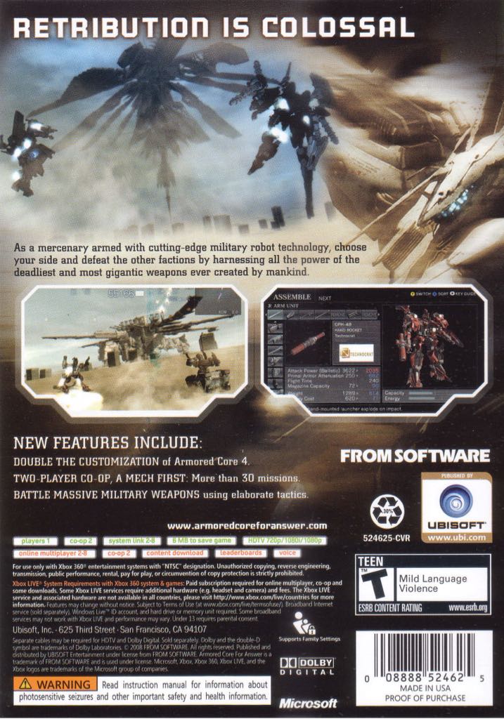 Armored Core: For Answer - Sony PlayStation 3 (PS3) (From Software - 1-2) video game collectible [Barcode 3307211504394] - Main Image 2
