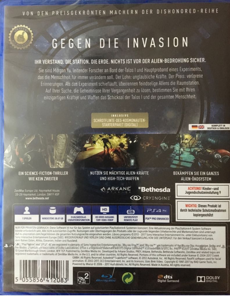 Prey - Sony PlayStation 4 (PS4) (Bethesda - 1) video game collectible [Barcode 5055856412083] - Main Image 2