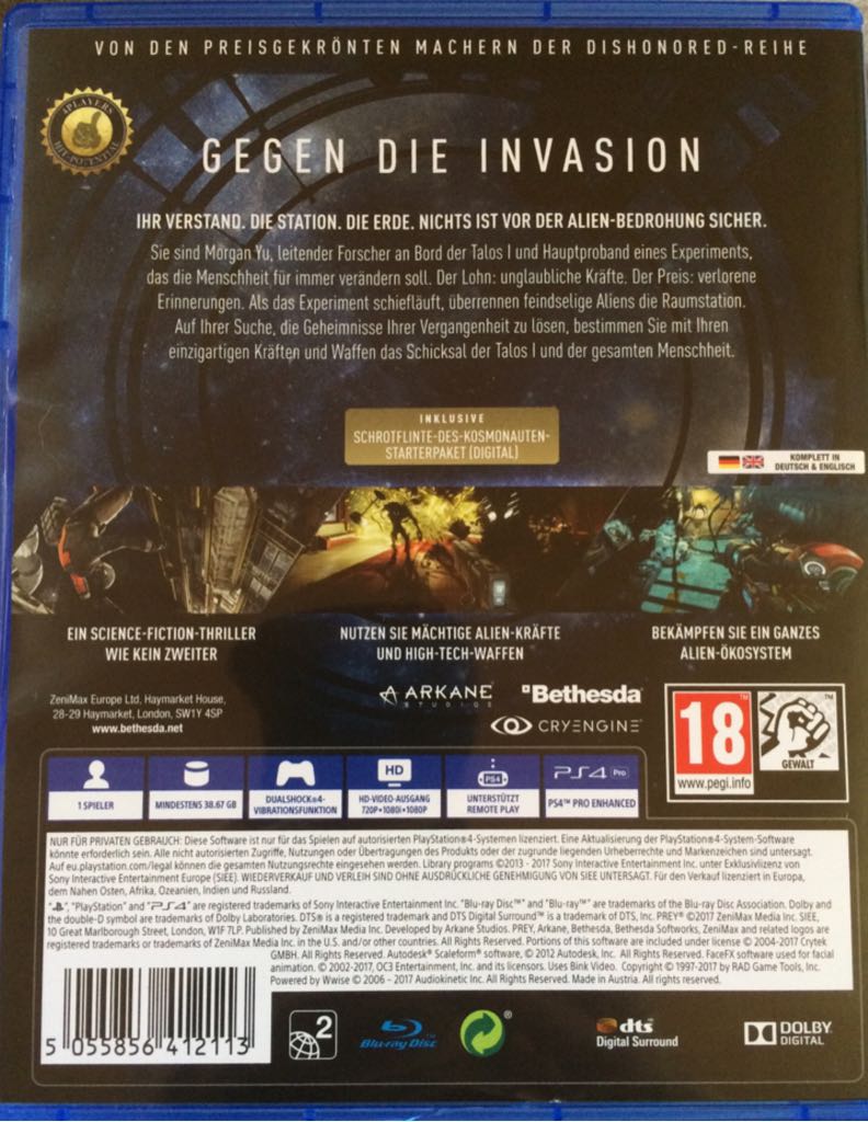 Prey - Sony PlayStation 4 (PS4) video game collectible [Barcode 5055856412113] - Main Image 2