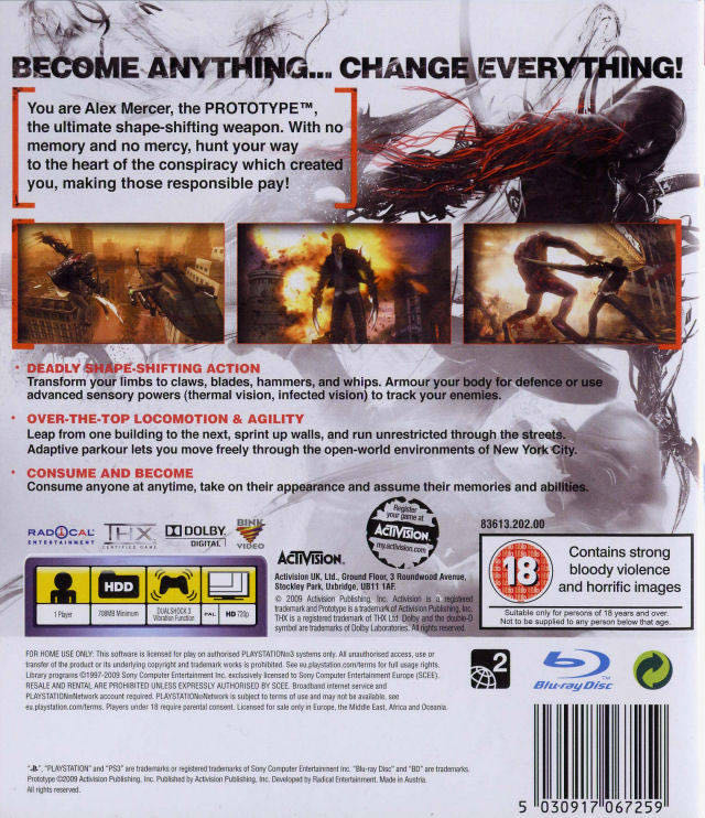 Prototype - Sony PlayStation 3 (PS3) (Activision Blizzard - 1) video game collectible [Barcode 5030917067259] - Main Image 2