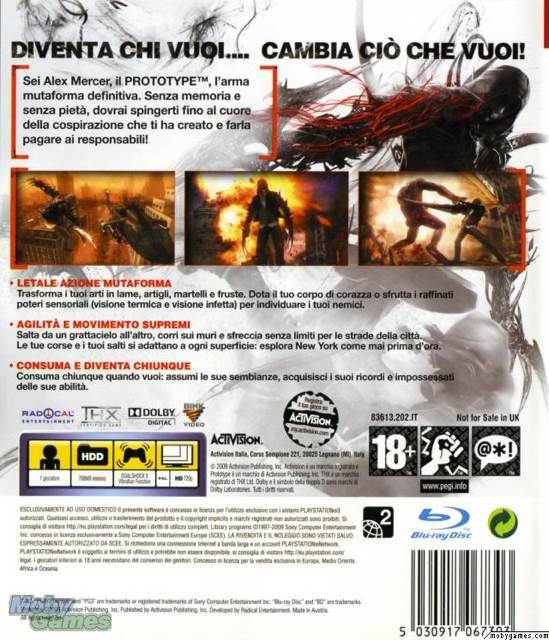 Prototype - Sony PlayStation 3 (PS3) (Activision Publishing, Inc. - 1) video game collectible [Barcode 5030917067457] - Main Image 2