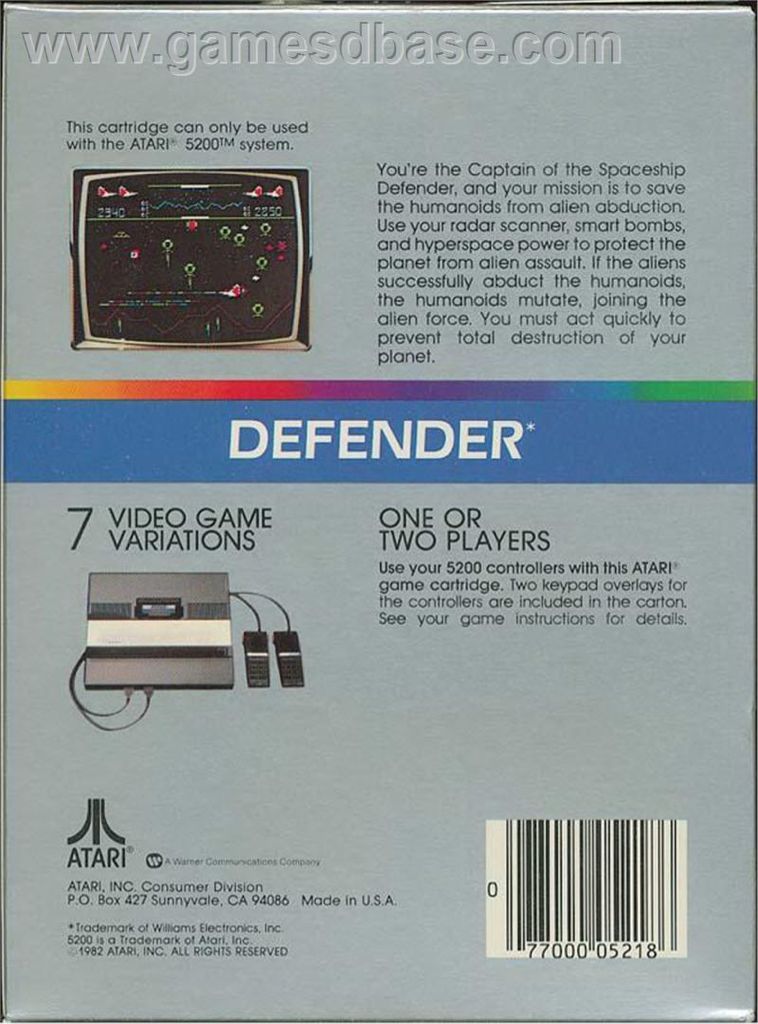 Defender  - Atari 2600 (Atari - 1) video game collectible - Main Image 2