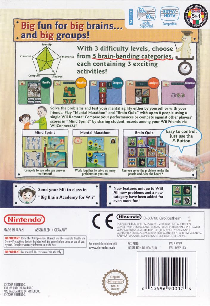 Big Brain Academy - Nintendo Wii (Nintendo - 1) video game collectible [Barcode 045496363406] - Main Image 2