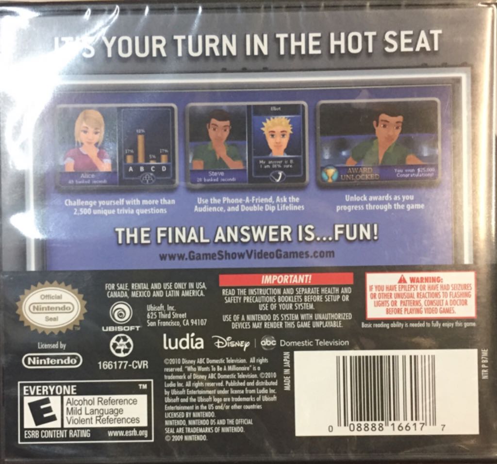 Who Wants To Be A Millionaire - Nintendo DS (Ubisoft) video game collectible [Barcode 008888166177] - Main Image 2