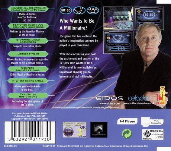 Who Wants To Be A Millionaire - Sega Dreamcast (Boite Et Notice) video game collectible [Barcode 5032921011730] - Main Image 2