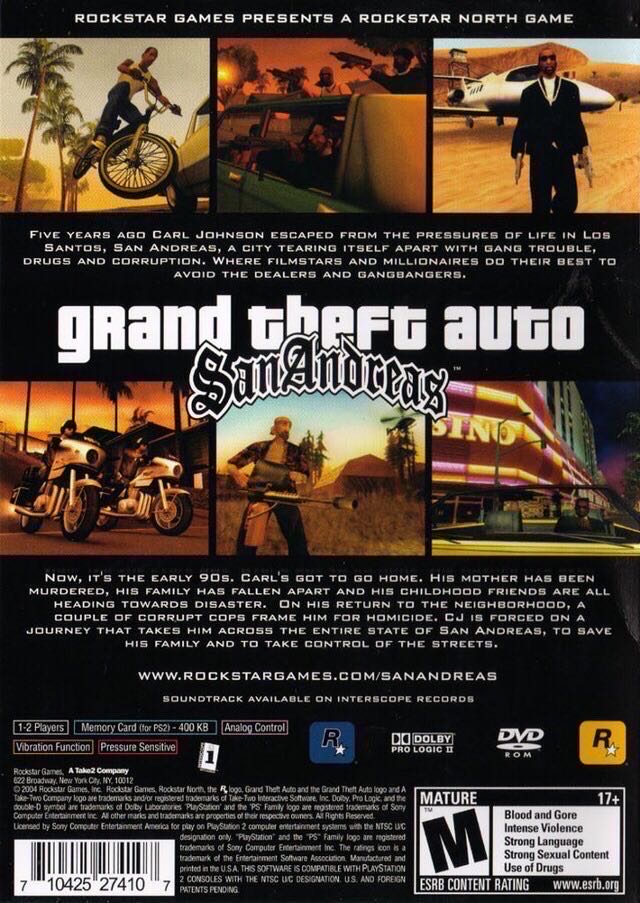 GTA: San Andreas Boîte  - Sony PlayStation 2 (PS2) (Rockstar Games - 2) video game collectible [Barcode 71042527410] - Main Image 2