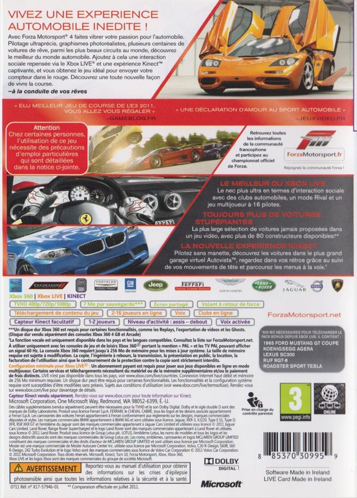 Forza Motorsport 3 - Microsoft Xbox 360 (Microsoft Game Studios - 1-2) video game collectible [Barcode 882224918329] - Main Image 2