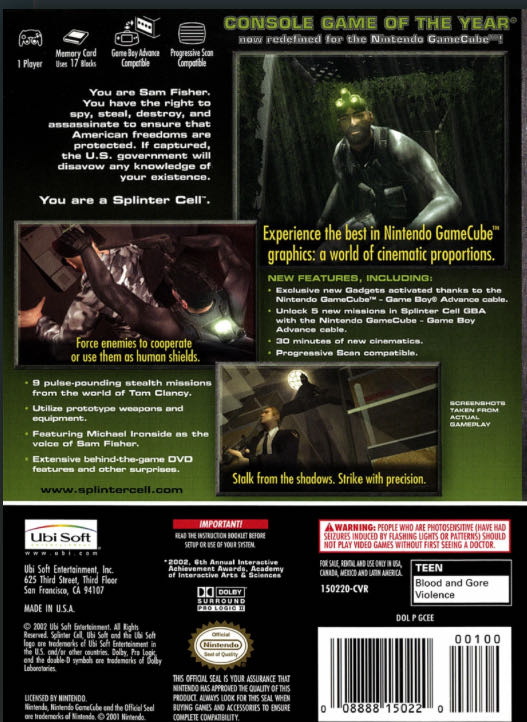 Tom Clancy’s Splinter Cell - Nintendo GameCube (Ubisoft - 1) video game collectible [Barcode 3307210140906] - Main Image 2
