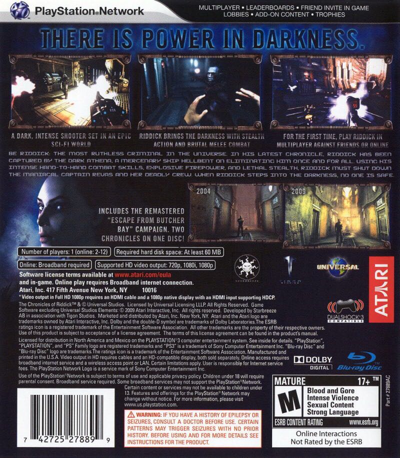 The_Chronicles of Riddick: Assault on Dark Athena - Sony PlayStation 3 (PS3) (Atari - 1) video game collectible [Barcode 3546430144060] - Main Image 2