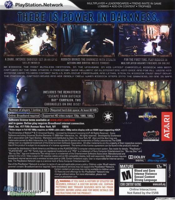 Chronicles of Riddick: Assault on Dark Athena- The - Sony PlayStation 3 (PS3) (Atari - 2) video game collectible [Barcode 742725278929] - Main Image 2