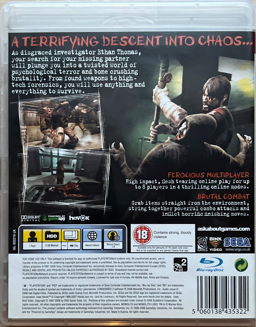 Condemned 2: Bloodshot - Sony PlayStation 3 (PS3) (Sega - 1) video game collectible [Barcode 5060138435322] - Main Image 2