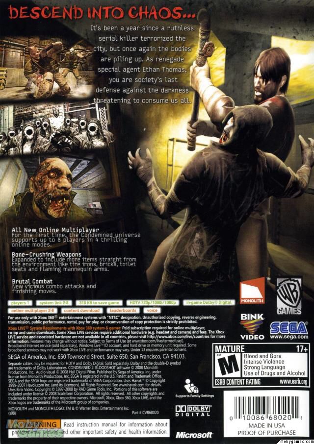 Condemned 2: Bloodshot - Microsoft Xbox 360 (Sega) video game collectible - Main Image 2