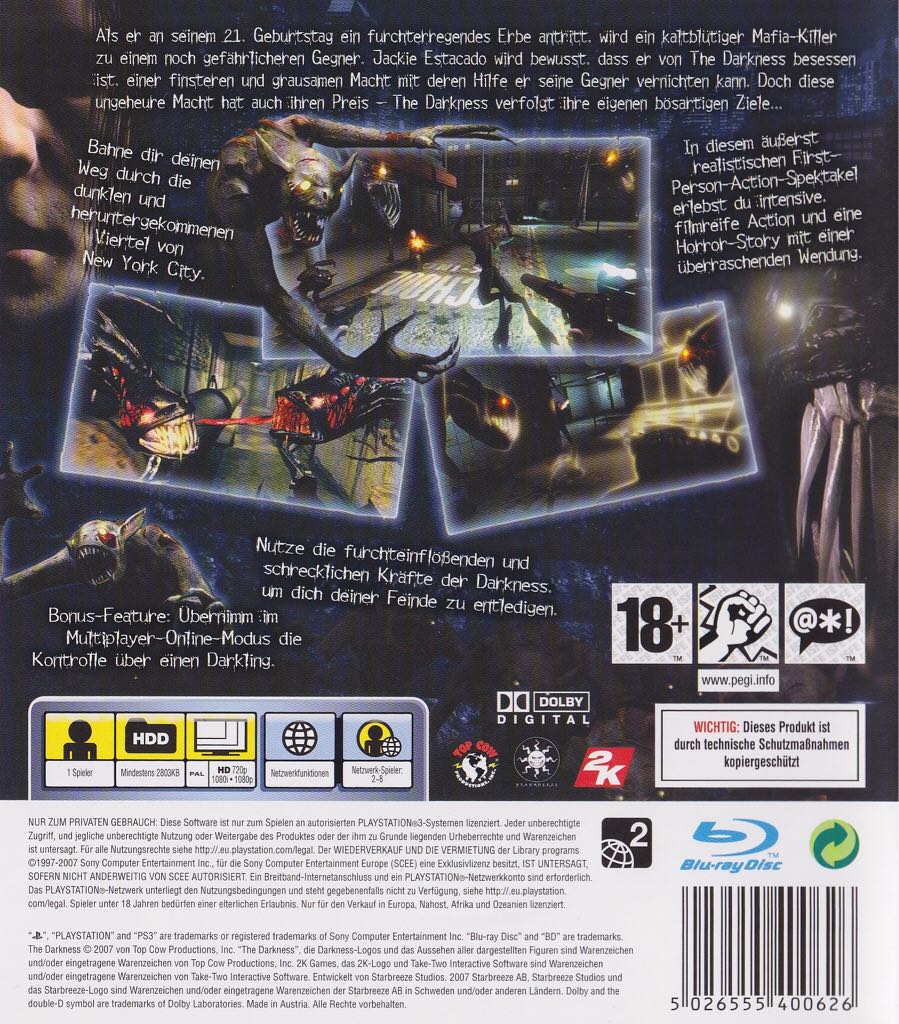 The Darkness - Sony PlayStation 3 (PS3) (2K Games - 1) video game collectible [Barcode 5026555400626] - Main Image 2