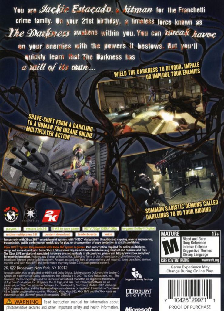 The Darkness - Microsoft Xbox 360 (2K Games - 1) video game collectible [Barcode 882224526616] - Main Image 2