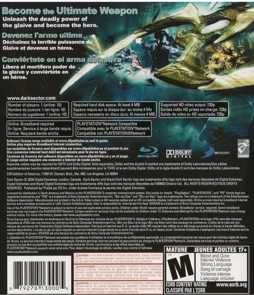 Dark Sector - Sony PlayStation 3 (PS3) (D3 Publisher - 1) video game collectible [Barcode 5060125481660] - Main Image 2