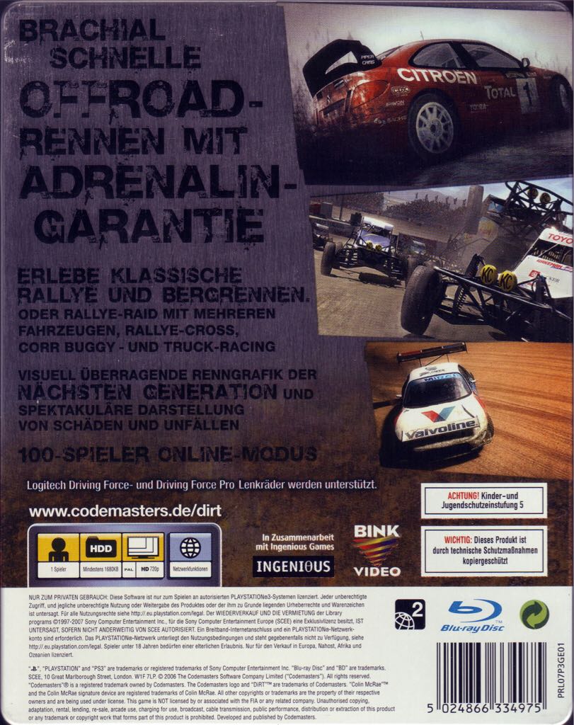 Colin McRae: Dirt - Sony PlayStation 3 (PS3) (Codemasters - 1) video game collectible [Barcode 5024866334975] - Main Image 2