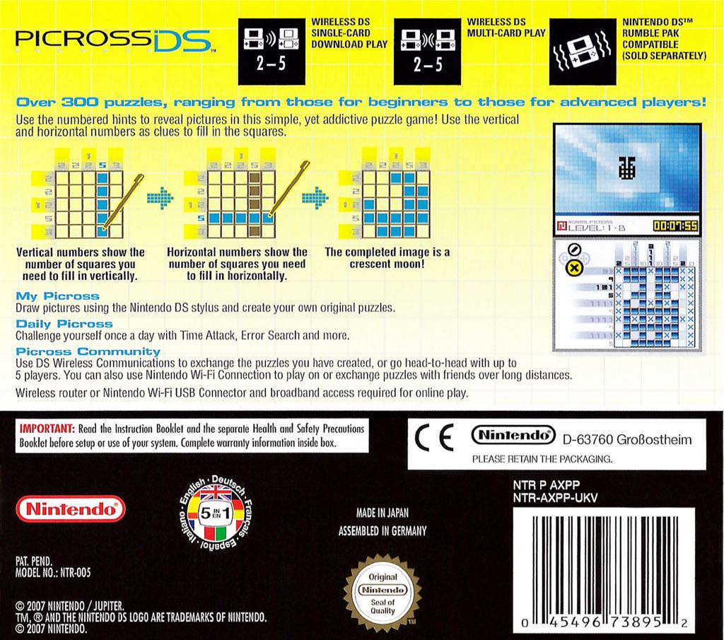 Picross DS - Nintendo DS (Nintendo - 1) video game collectible [Barcode 045496464462] - Main Image 2