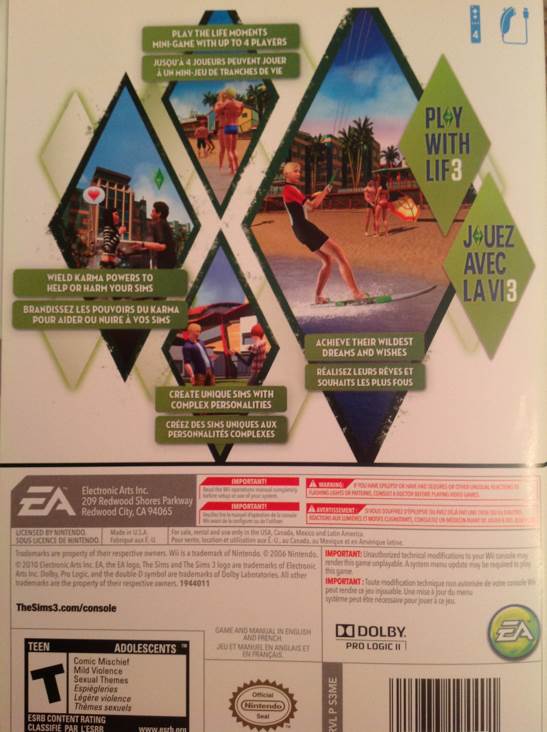 The Sims 3 - Nintendo Wii (Electronic Arts/EA Games - 4) video game collectible [Barcode 014633194401] - Main Image 2