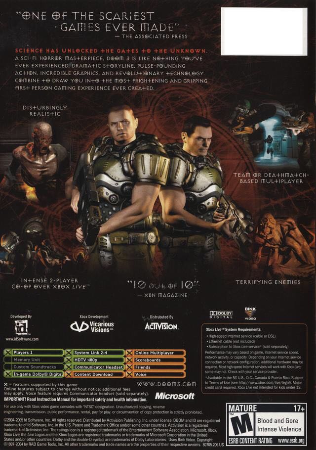 (2005) Doom 3 - Microsoft Xbox (Activision - 1) video game collectible [Barcode 04782810] - Main Image 2