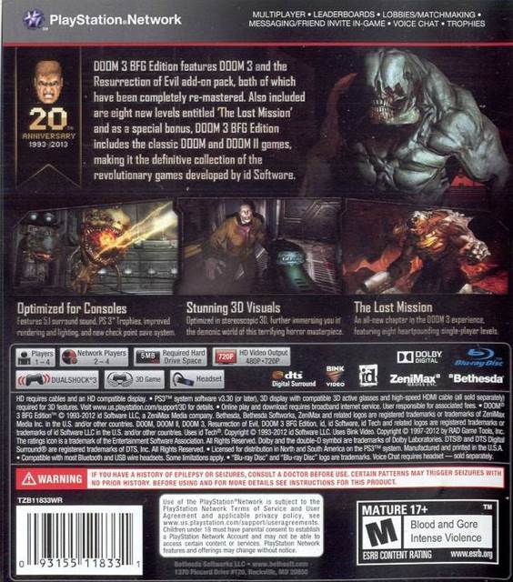 Doom 3 - Sony PlayStation 3 (PS3) (Bethesda) video game collectible [Barcode 093155119772] - Main Image 2