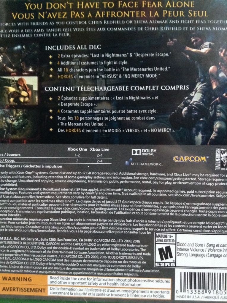Resident Evil 5 - Microsoft Xbox One (Capcom - 2) video game collectible [Barcode 013388918058] - Main Image 2