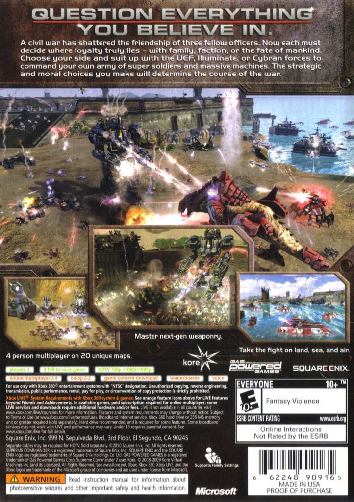 Supreme Commander 2 Xbox 360 - Microsoft Xbox 360 (Square Enix - 1-16) video game collectible [Barcode 5021290040366] - Main Image 2