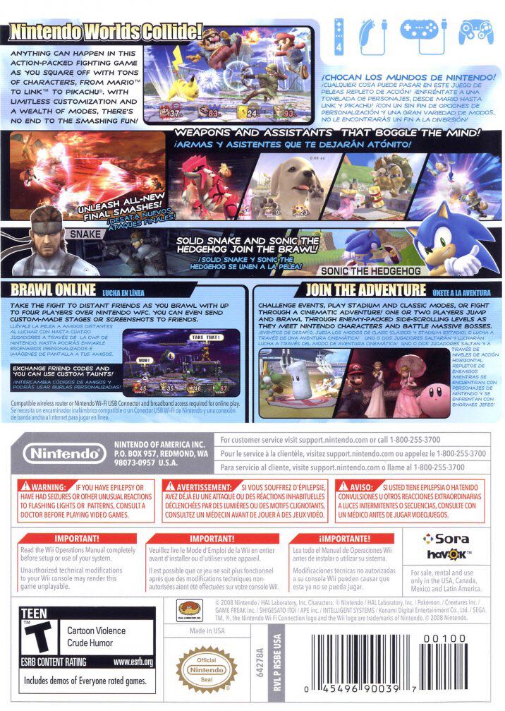 Super Smash Bros. Brawl - Nintendo Wii (Nintendo - 4) video game collectible [Barcode 0045496900397] - Main Image 2