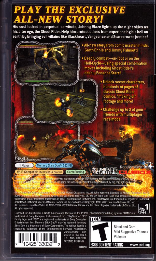 GHOST RIDER - Sony PlayStation Portable (PSP) video game collectible [Barcode 5026555280464] - Main Image 2