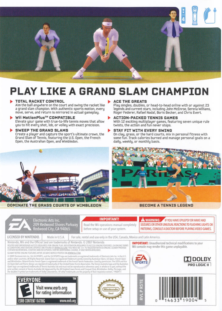 Grand Slam Tennis - Nintendo Wii (Ea Sports - 4) video game collectible [Barcode 014633190045] - Main Image 2