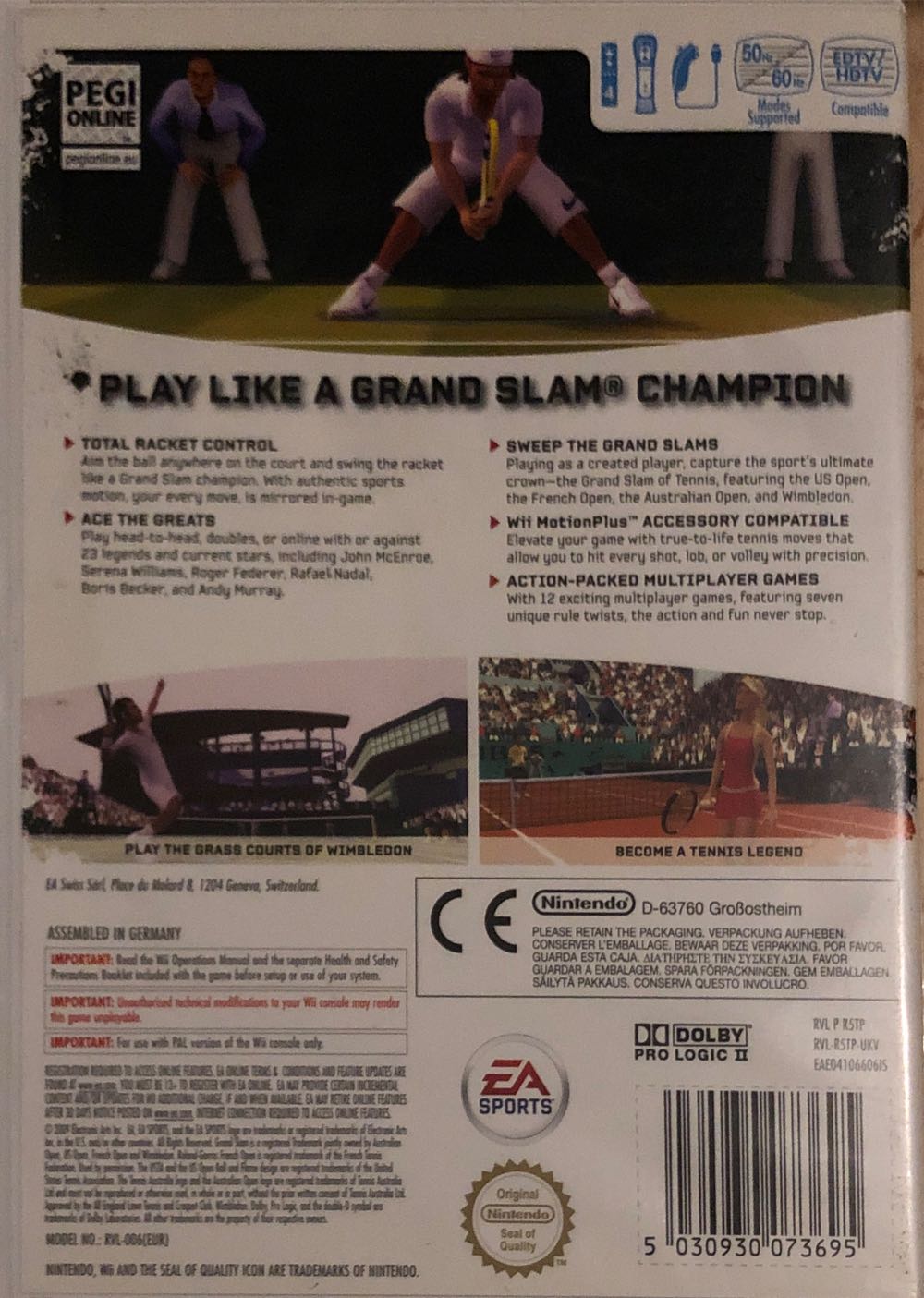 Grand Slam Tennis - Nintendo Wii (Electronic Arts/EA Games - 4) video game collectible [Barcode 5030930073695] - Main Image 2