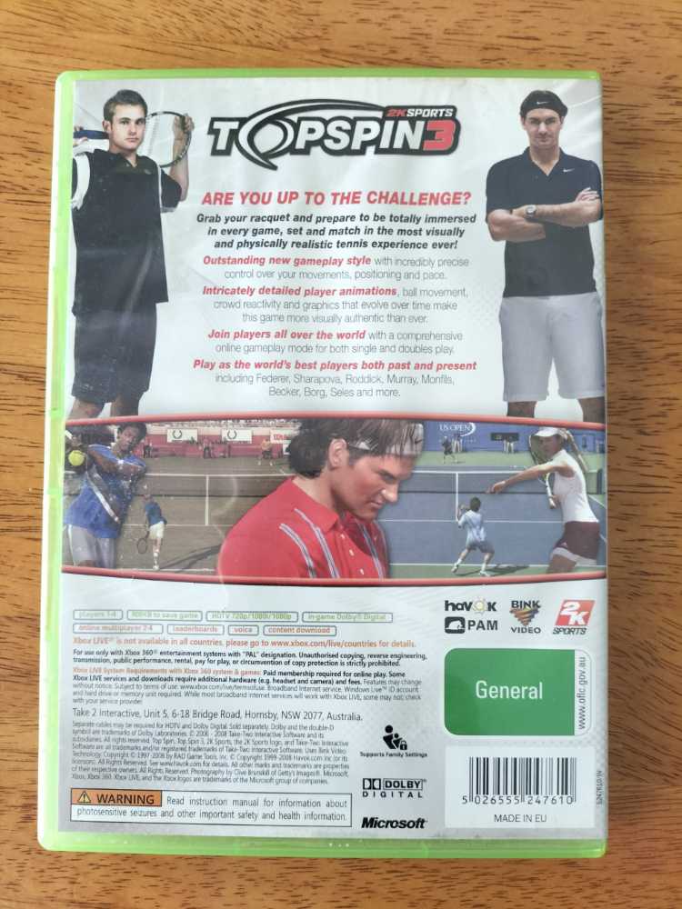 Top Spin 3 - Microsoft Xbox 360 (2K Boston/2K - 4) video game collectible [Barcode 5026555247610] - Main Image 2