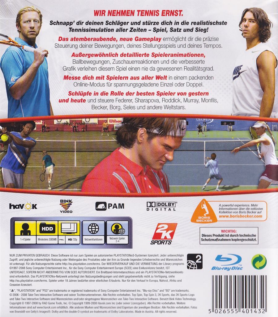 Top Spin 3 - Sony PlayStation 3 (PS3) (2K Sports - 1 - 4) video game collectible [Barcode 5026555401432] - Main Image 2