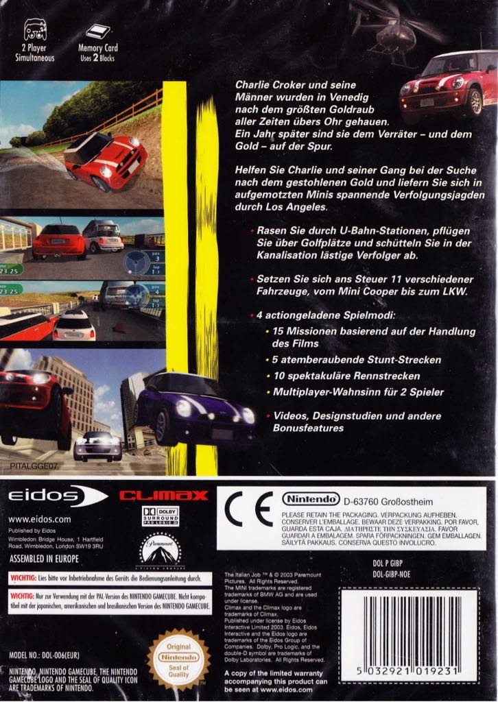 The Italian Job - Sony PlayStation 2 (PS2) (Eidos Interactive - 1-2) video game collectible [Barcode 788687100229] - Main Image 2