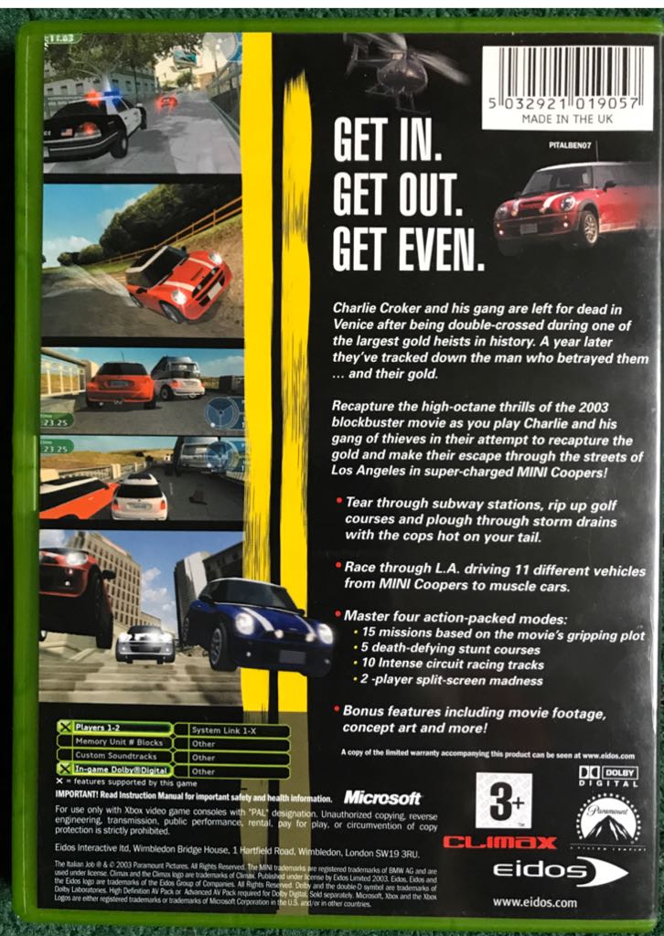 The Italian Job - Microsoft Xbox (Eidos Interactive - 1-2) video game collectible [Barcode 788687200110] - Main Image 2