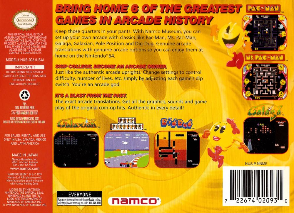 Namco Museum 64 - Nintendo 64 (N64) video game collectible - Main Image 2