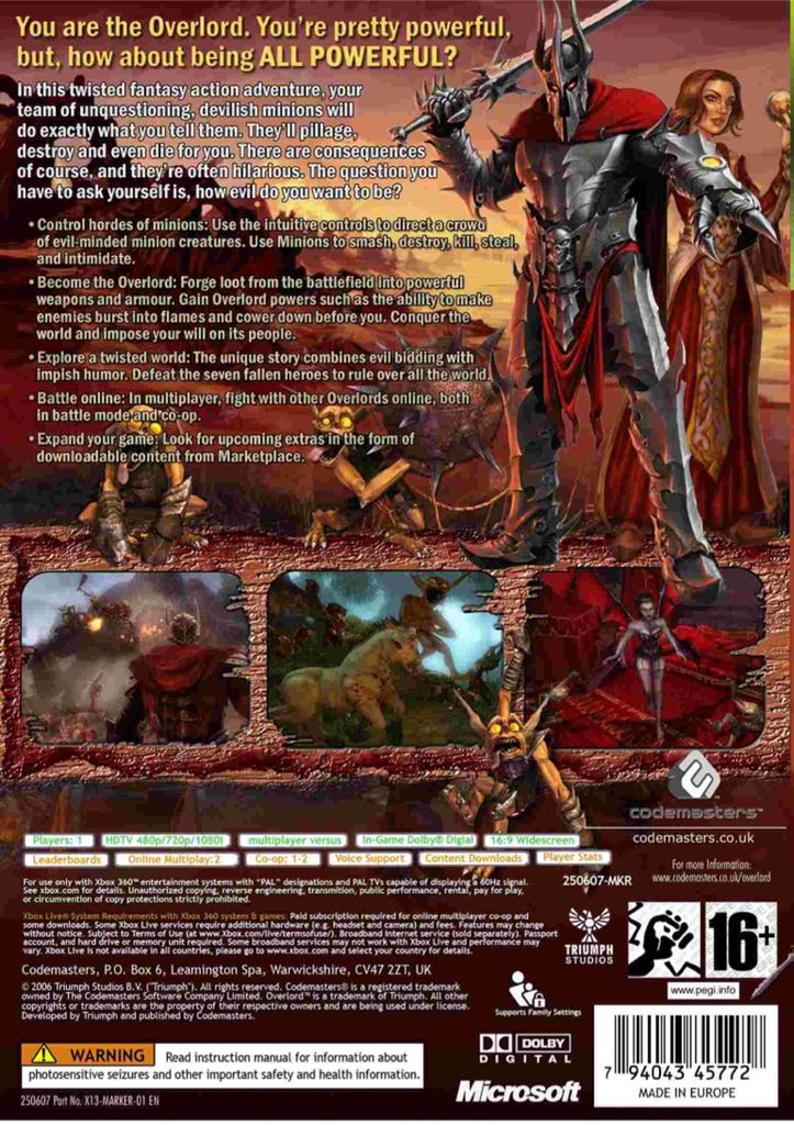 Overlord - Microsoft Xbox 360 (Codemasters - 2) video game collectible [Barcode 5024866332766] - Main Image 2