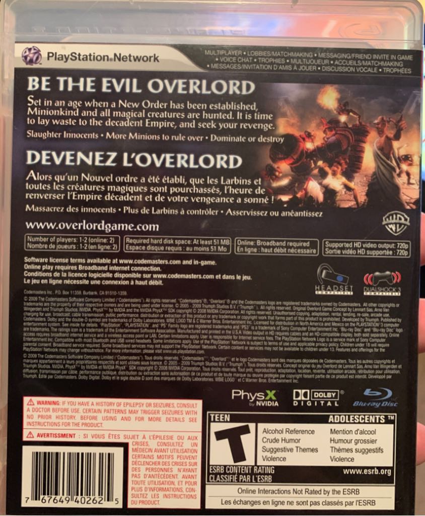 Overlord II - Sony PlayStation 3 (PS3) (Codemasters - 1) video game collectible [Barcode 767649402625] - Main Image 2