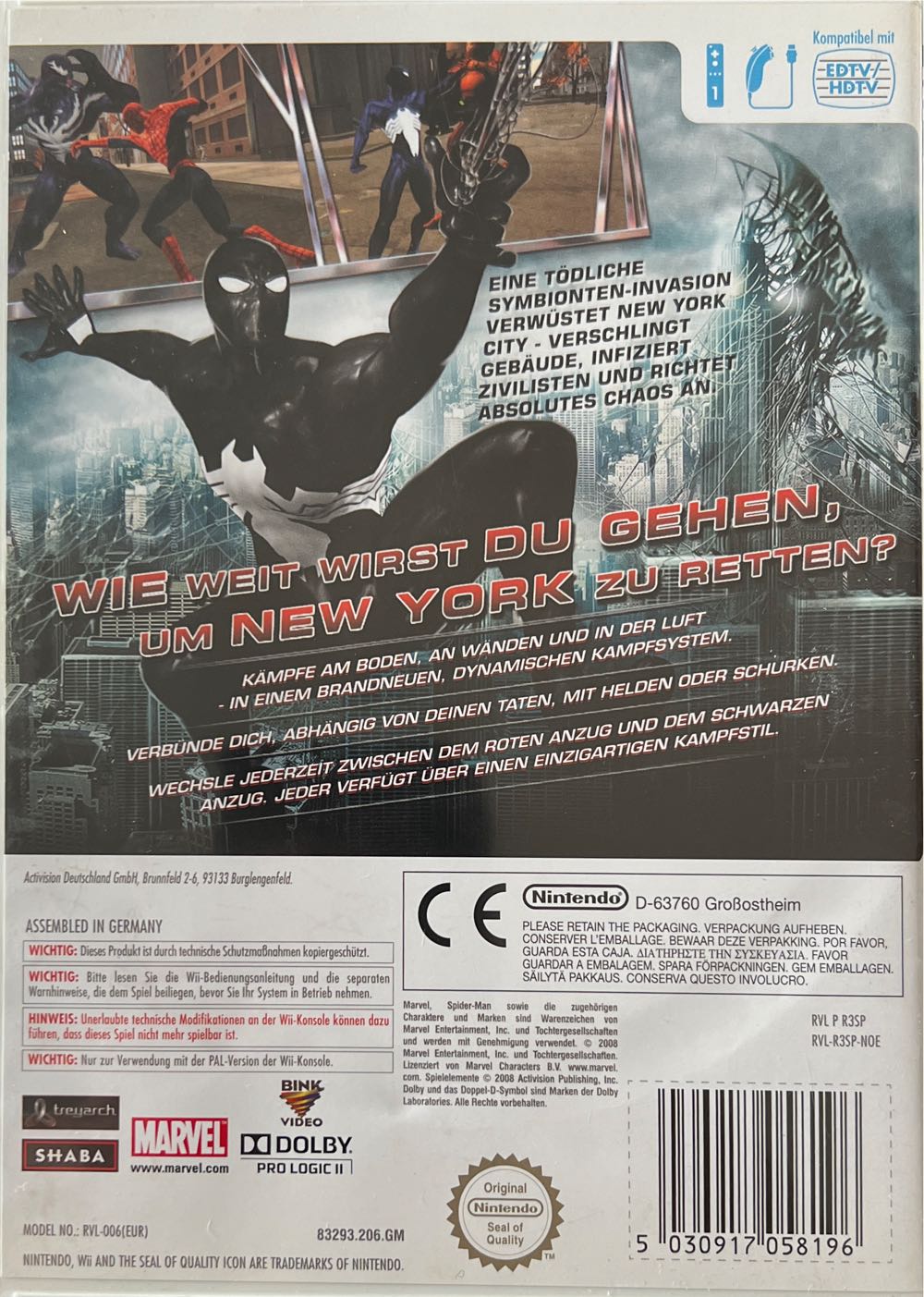 ($2008) Spider-Man: Web of Shadows - Nintendo Wii video game collectible [Barcode 5030917058196] - Main Image 2