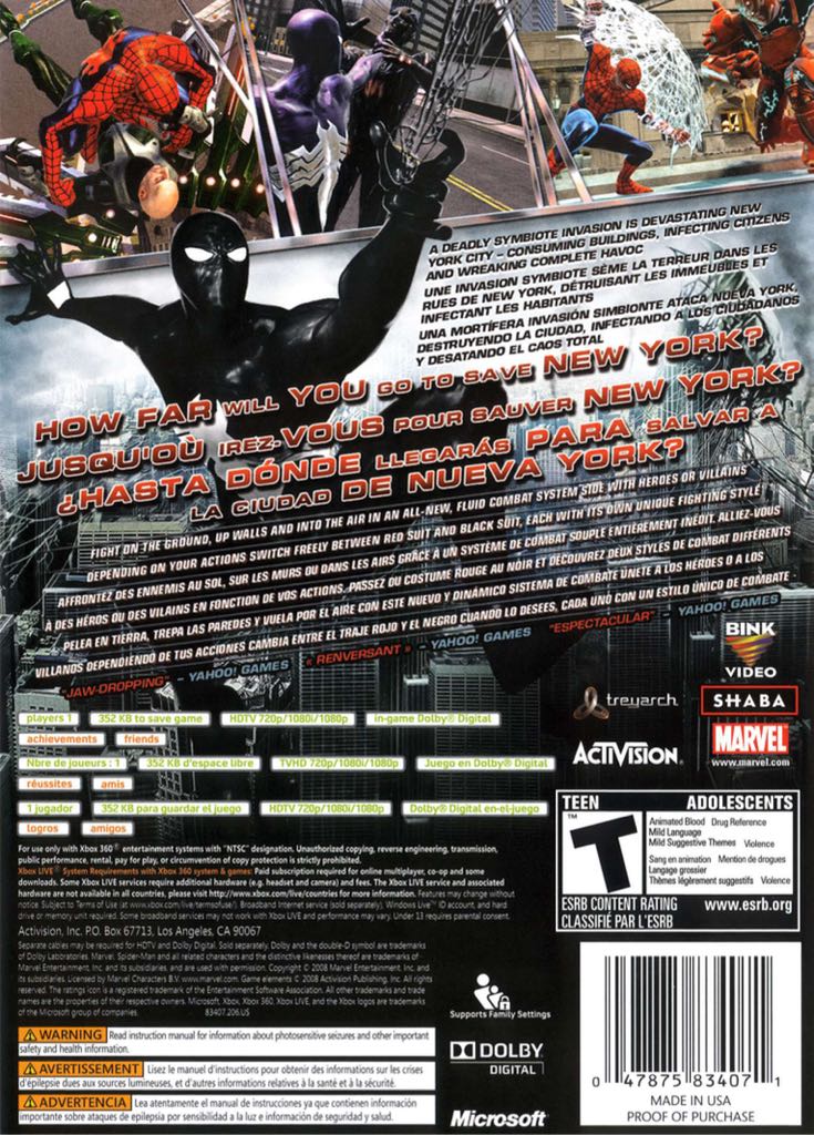 Spider-Man: Web of Shadows - Microsoft Xbox 360 (Activision Blizzard - 1) video game collectible [Barcode 5030917058608] - Main Image 2