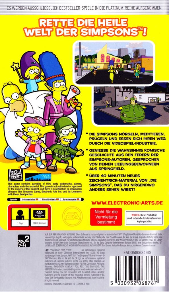 The Simpsons Game - Sony PlayStation Portable (PSP) (EA Games - 1) video game collectible [Barcode 014633357738] - Main Image 2