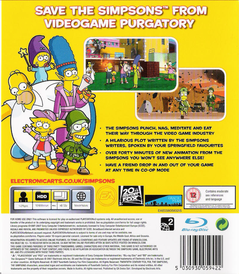 Simpsons Game - Sony PlayStation 3 (PS3) (Electronic Arts - 1-2) video game collectible [Barcode 5030947059422] - Main Image 2