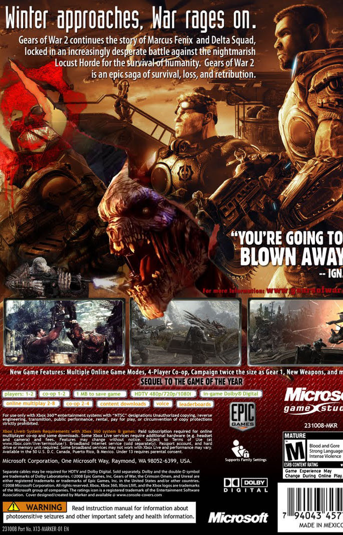 Gears of War 2 - Microsoft Xbox 360 (Microsoft Game Studios - 1-2) video game collectible [Barcode 0882224691635] - Main Image 2