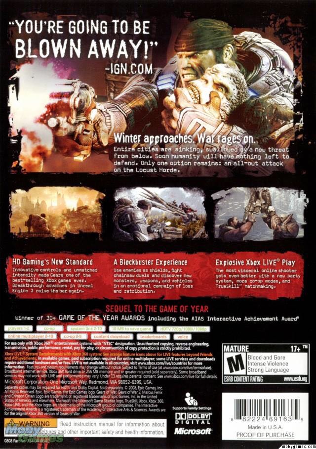 Gears of War 2 - Microsoft Xbox 360 (Microsoft Game Studios - 1-10) video game collectible [Barcode 885370230994] - Main Image 2