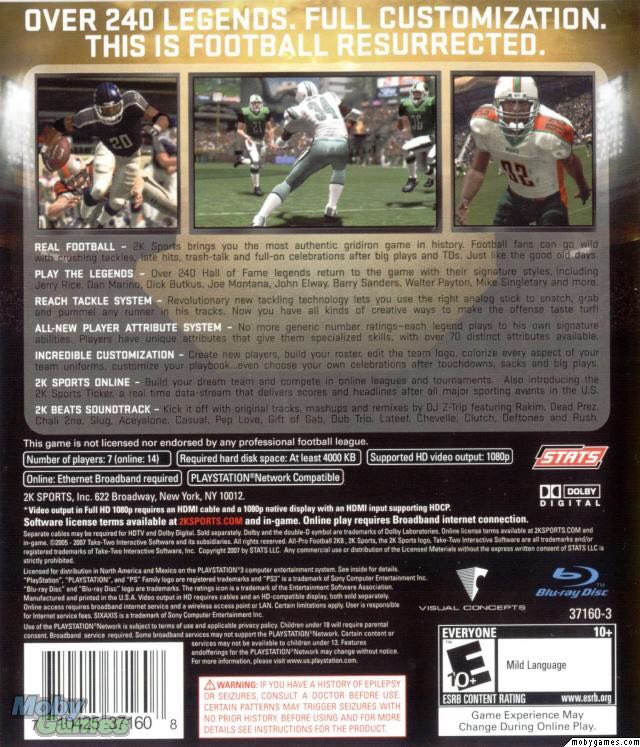 All Pro Football 2K8 - Sony PlayStation 3 (PS3) (2K Sports - 1-7) video game collectible [Barcode 710425371608] - Main Image 2