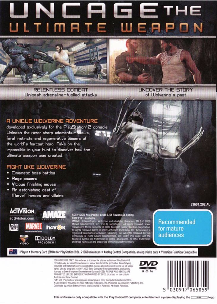 X-Men Origins: Wolverine - Sony PlayStation 2 (PS2) (Activision/Blizzard - 1) video game collectible [Barcode 047875836013] - Main Image 2